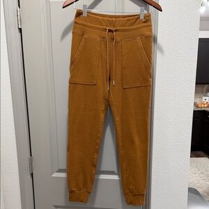 Anthropologie white birch fleece warm rust brown sweat lounge pants joggers S